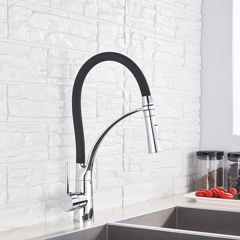 InArt brass high arc kitchen tap with sprayer, matte black single handle hot and cold sink mixer