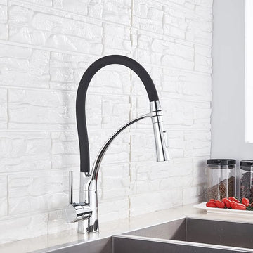 InArt brass high arc kitchen tap with sprayer, matte black single handle hot and cold sink mixer