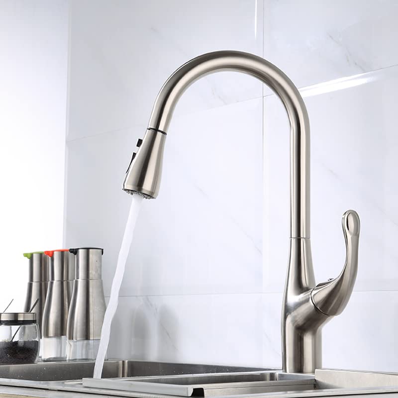 InArt steel tap for kitchen, brushed chrome high-arc pull-down sink mixer with sprayer