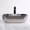 InArt ceramic designer table top wash basin in silver black, modern rectangular bathroom basin design side angle