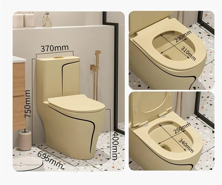 InArt ceramic one piece western toilet in khaki matte, oval rimless commode with soft-close seat, front view