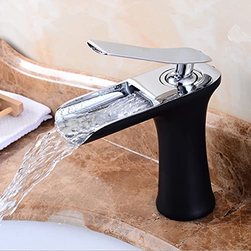 InArt brass wash basin mixer taps in black silver finish, single lever waterfall basin tap main view