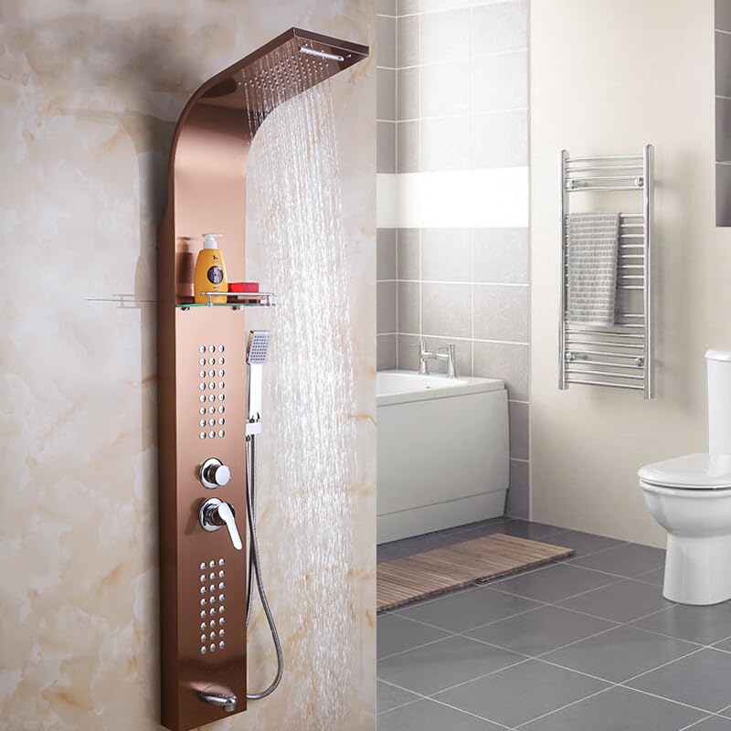 InArt black shower tower in 304 stainless steel, rectangular wall mounted 5 in 1 shower panel, front view