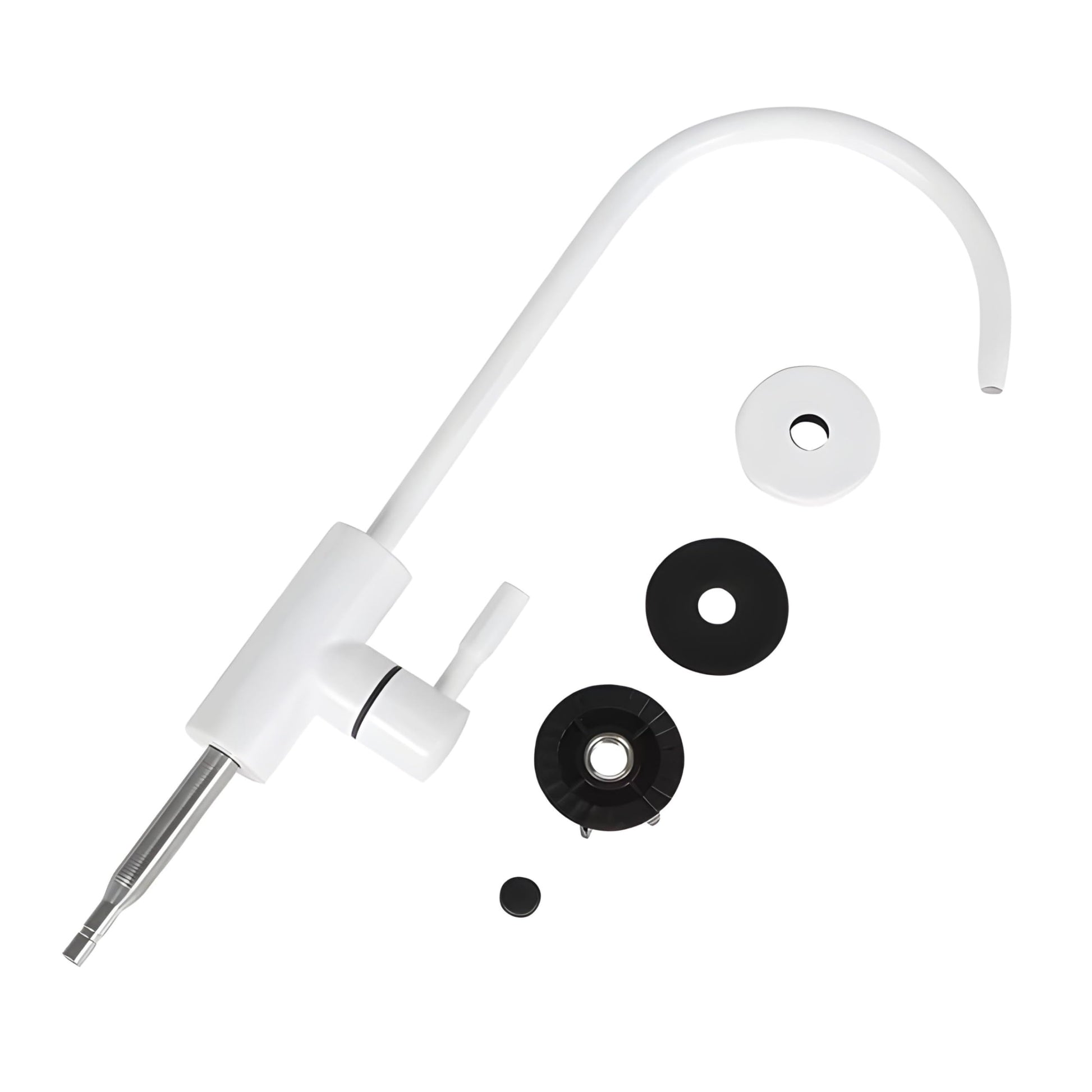 Kitchen sink drinking water tap in white finish, SS304 non air gap RO tap, gooseneck swivel spout angled view