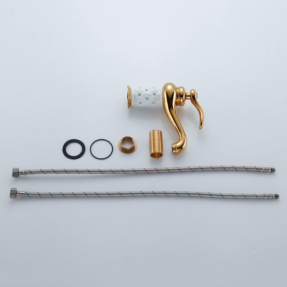 InArt mixer for wash basin installed in a modern bathroom washroom, white gold basin and mixer look