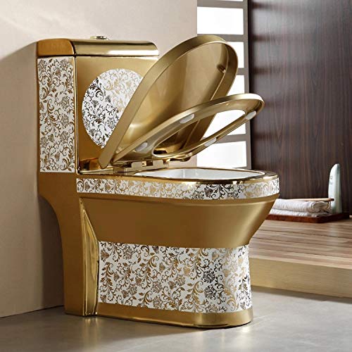 Western commode one piece ceramic by InArt, oval European water closet in glossy white, rear angle view
