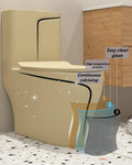 Close-up of rimless bowl design on InArt ceramic one-piece commode, khaki matte finish sanitaryware