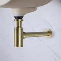 Bottle trap brushed gold for wash basin, InArt brass cylindrical drain trap front view with wall flange
