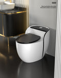 Ceramic western toilet commode detail of floor base and trap alignment for bathroom installation