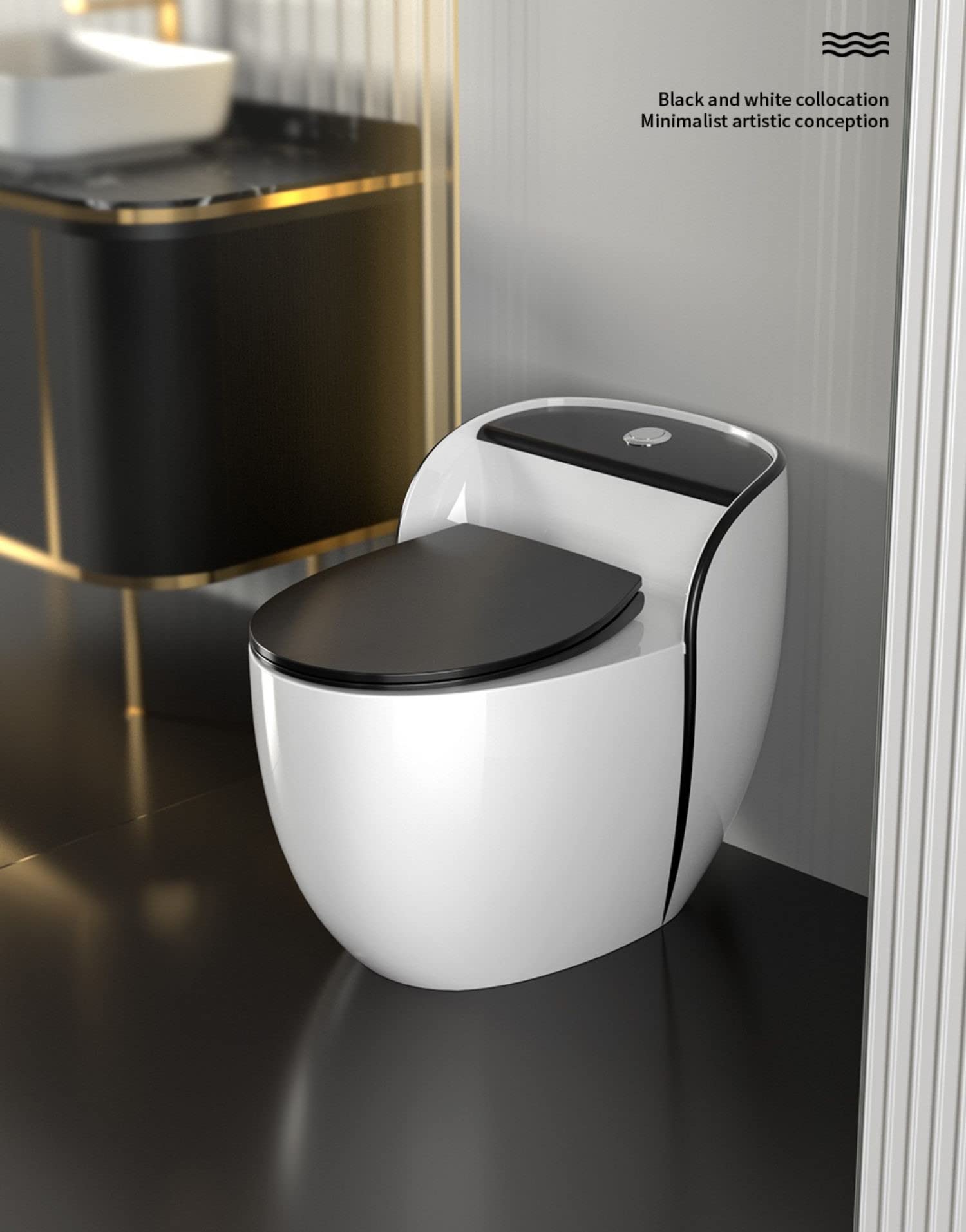 Ceramic western toilet commode detail of floor base and trap alignment for bathroom installation