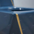European water closet one piece in glossy blue, elongated bowl with flush tank, modern bathroom sanitaryware