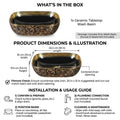 Vanity table top wash basin in black and gold, oval ceramic basin on bathroom countertop with tap