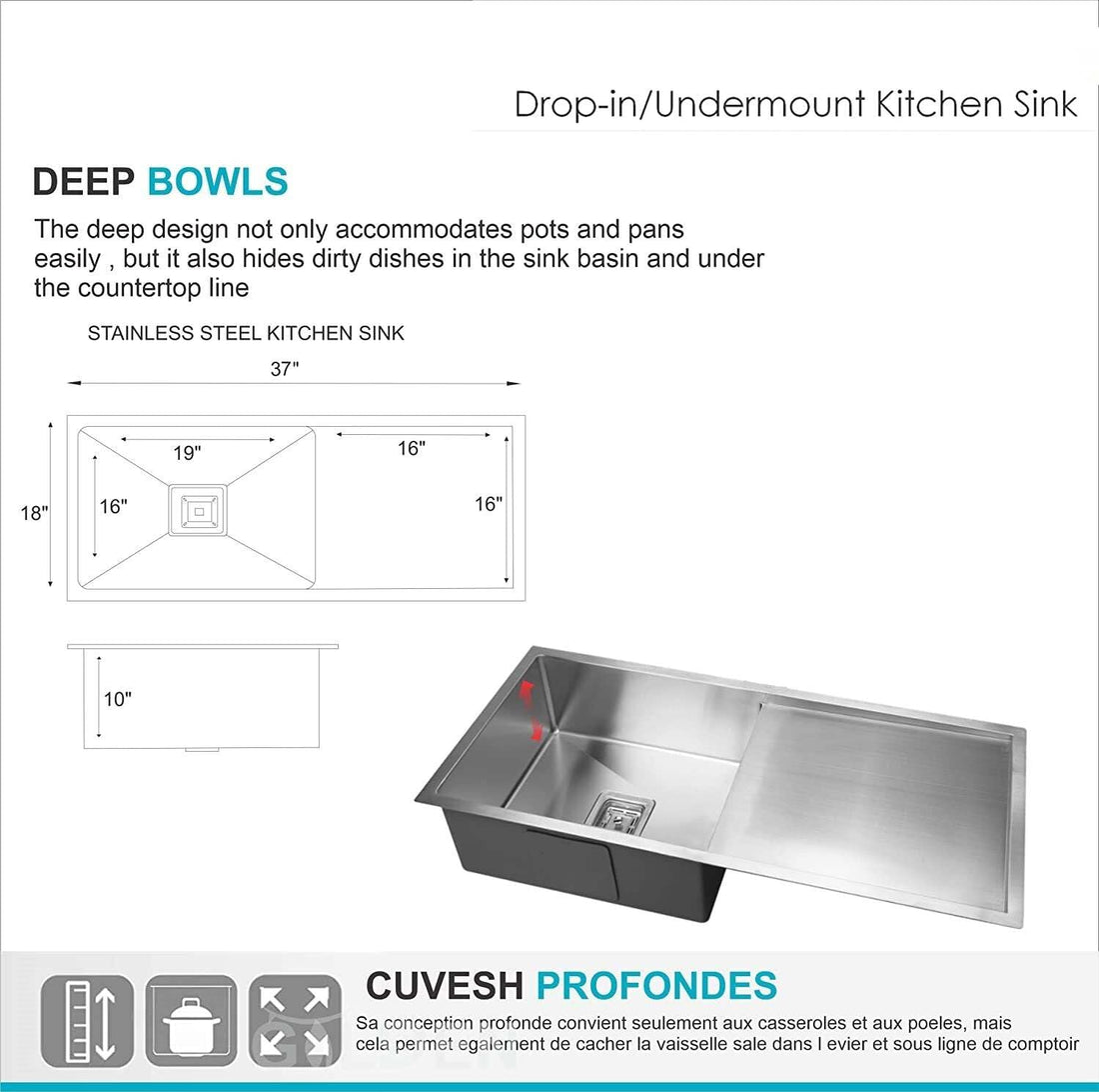 InArt 24 * 18 kitchen sink in 304 grade stainless steel, rectangular single bowl, satin matt finish