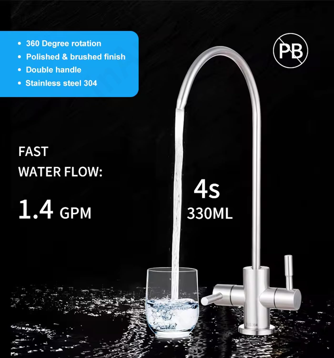 Faucet tap for under sink drinking water filter system, gooseneck spout with 360 swivel for easy filling