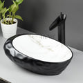 InArt trendy matte black wash basin for bathroom or livingroom decor, oval ceramic counter top basin close-up