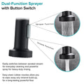 Matt black sink mixer with 360° rotating gooseneck spout, ideal for double bowl kitchen sink use