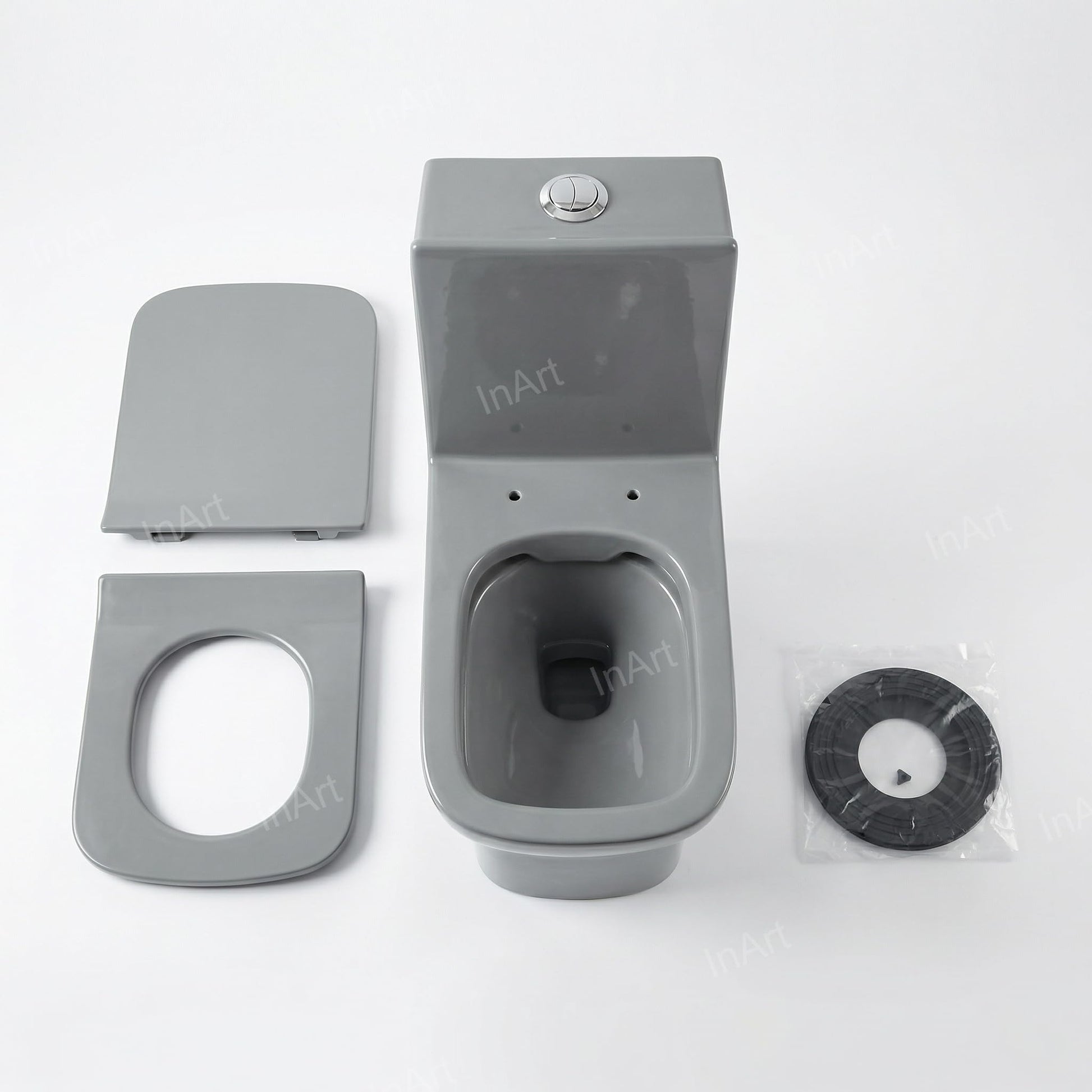 InArt one piece western toilet commode with smooth glazed ceramic finish, easy-clean grey bathroom sanitaryware