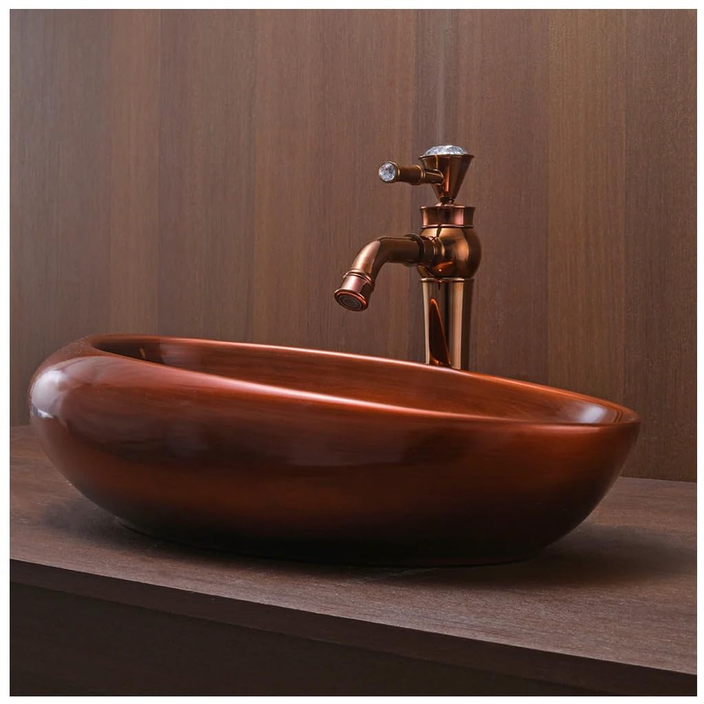 InArt premium table top wash basin design for bathroom, copper ceramic basin on vanity with tap