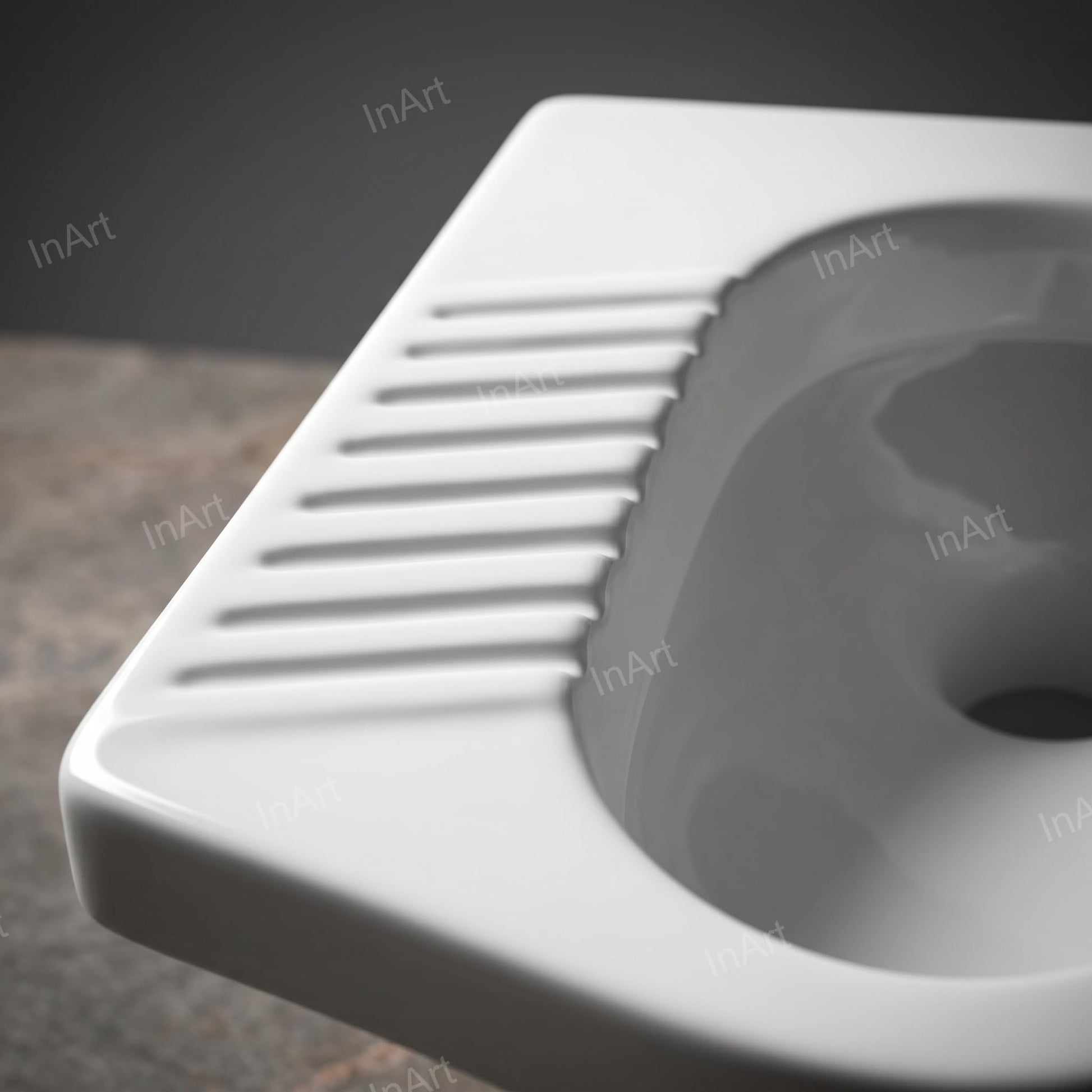 Front perspective of 23 inch squat pan toilet suitable for Indian style washroom