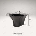 Oval bowl area of glossy black ceramic hand wash basin close-up