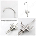 Non air gap RO tap India in brushed nickel SS304, close-up of dual handle control for filtered water