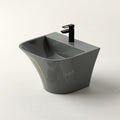 Wall mounted sink basin with slim rim and half pedestal, easy-clean glossy grey ceramic for wash basin wall