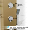 InArt shower panel with mixer valve and adjustable hot cold control, close-up of knobs in matte gold