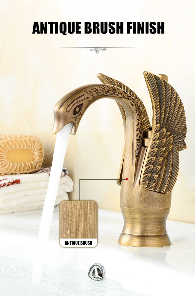 Gold basin tap with single hole basin mixer, hot and cold water tap mixer for wash basin, angled view