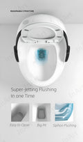 Italian design commode for bathroom, egg shape floor mounted ceramic toilet in white black glossy, side view