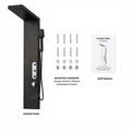 Rectangular 304 stainless steel shower panel with mixer installed in modern bathroom interior, rainfall mode