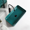InArt designer ceramic wash basin for bathroom, rectangular table top basin in green matt, side view