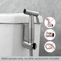 Brushed finish health faucet gun only, rear angle showing trigger grip and nozzle on stainless steel jet spray gun
