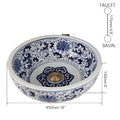 InArt ceramic table top wash basin counter design, round blue basin side angle