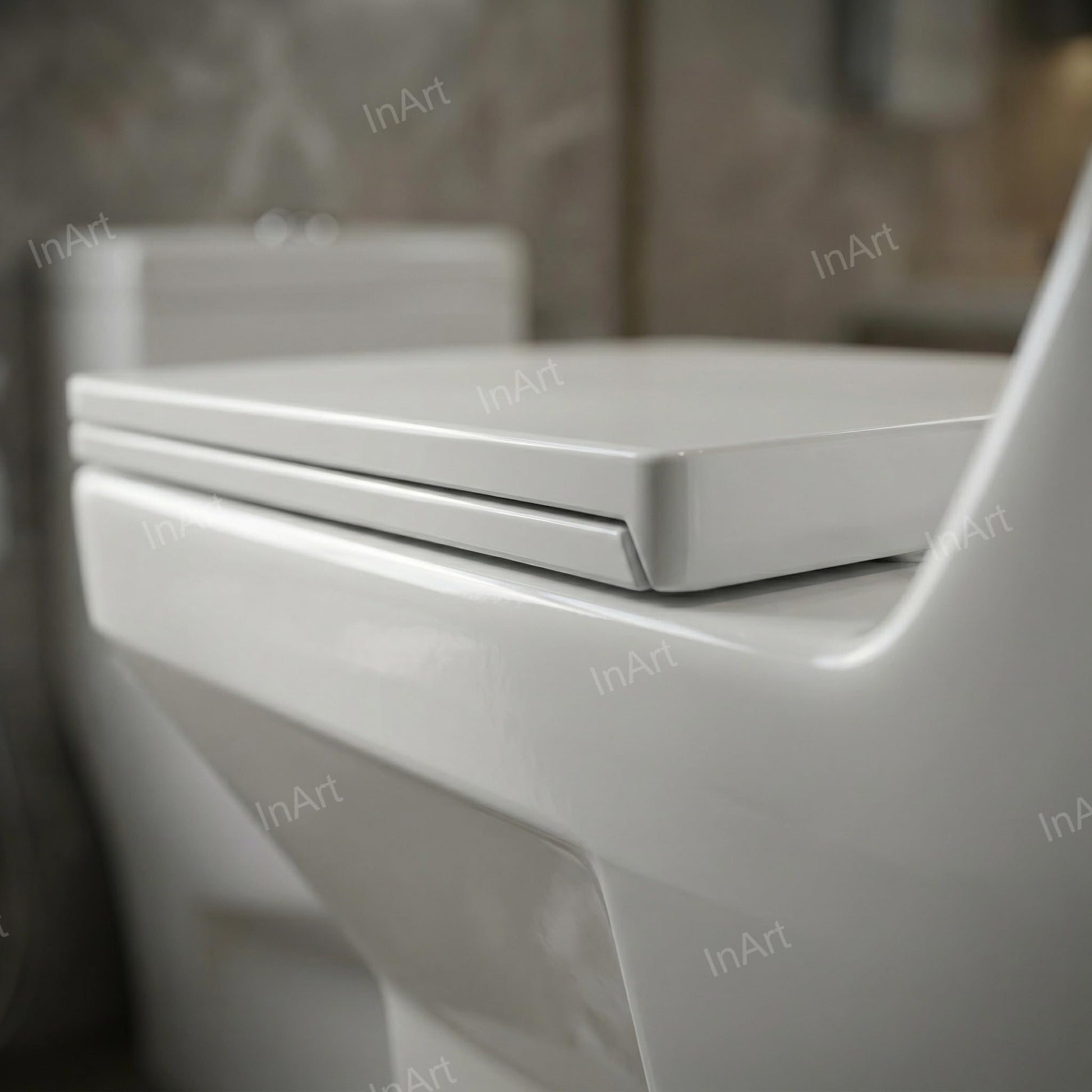 One-piece European water closet EWC in glossy white, elongated bowl and rim detail for modern bathroom
