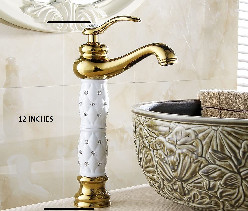 InArt washing basin tap in brass, single lever single hole deck mount, white gold finish for bathroom
