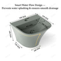 Modern designer wall hung wash basin, grey glossy rectangular ceramic, three-quarter angle view