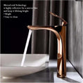 Long pillar tap for wash basin in rose gold, metal bathroom tap for home washroom basin setup