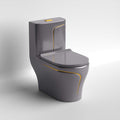 InArt ceramic one piece western toilet in glossy grey, oval rimless syphonic floor mounted commode front view