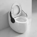 Black and white western toilet with oval egg shape bowl, modern floor mounted ceramic commode