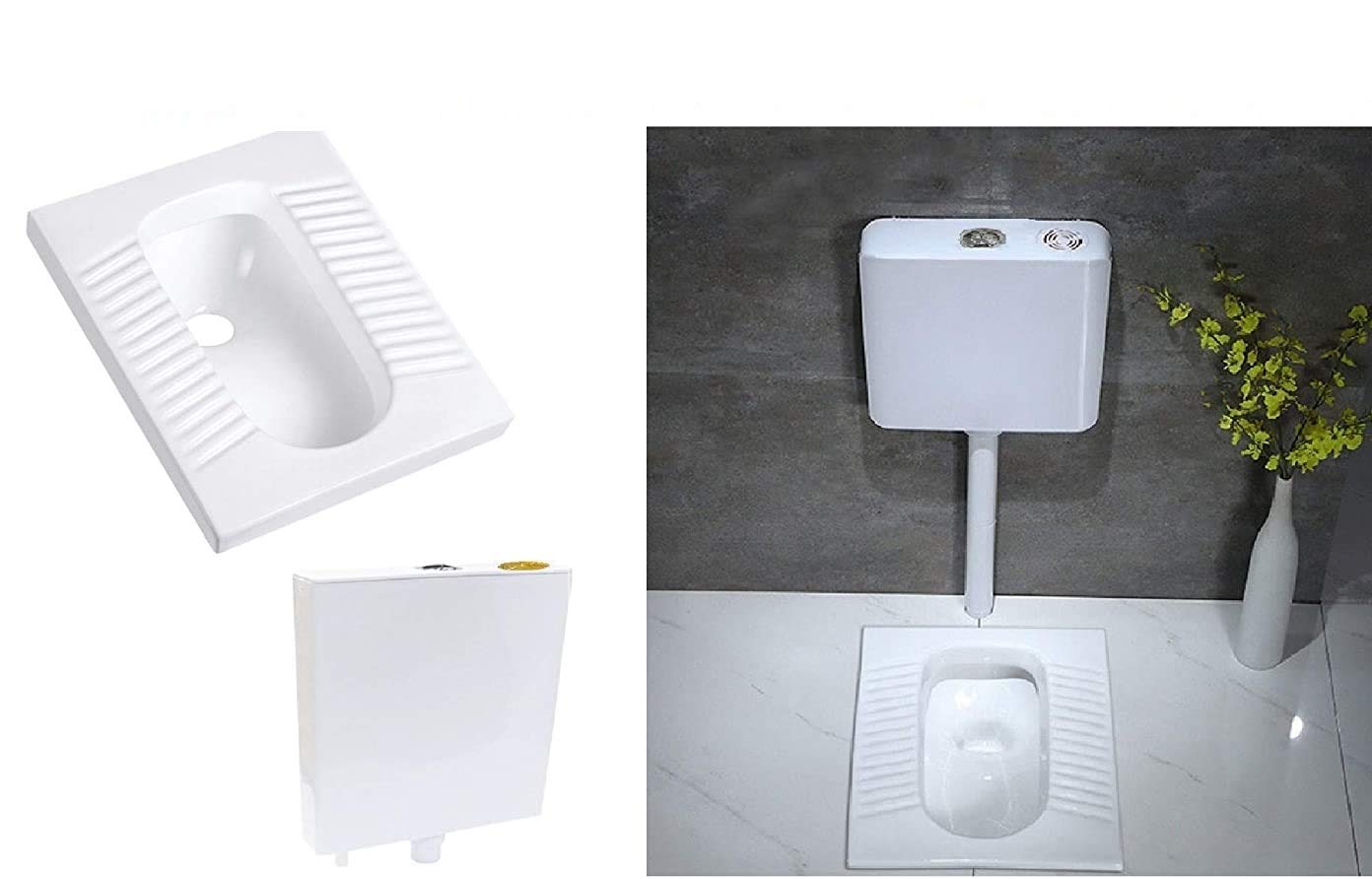 InArt cera orissa pan 23 inch price ceramic Indian toilet pan with slim PVC flush tank combo, white glazed