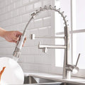 InArt Kitchen Sink Mixer - 360° Pull-Down Sprayer Faucet, Brushed Chrome Dual Flow With Spout KSF027 - InArt-Studio