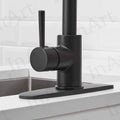InArt kitchen sink faucet with pull down sprayer showing hot and cold water mixer lever in matte black