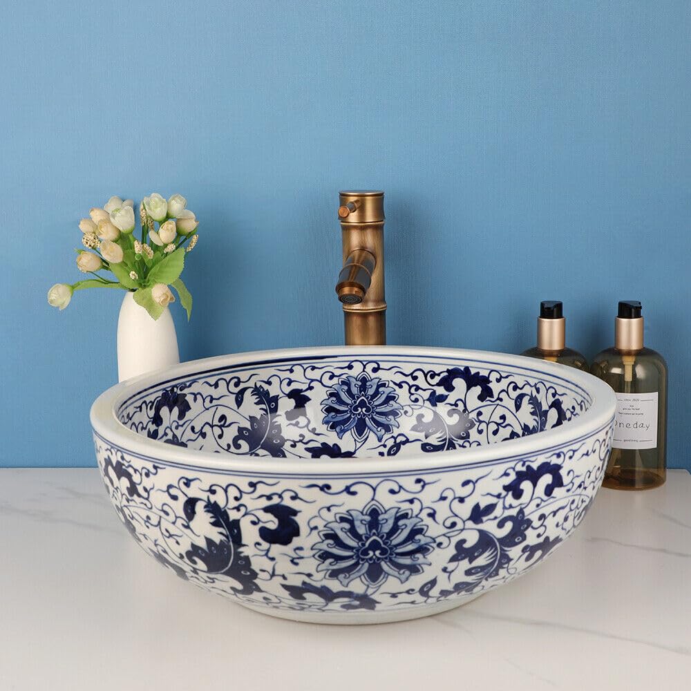 InArt designer table top basin design in blue ceramic, angled view for bathroom counter