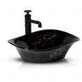 InArt designer wash basin table top design in black gold ceramic, rectangular counter basin, top angle view