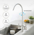 Kitchen sink drinking water tap in brushed nickel, dual outlet design for RO and regular water, close detail