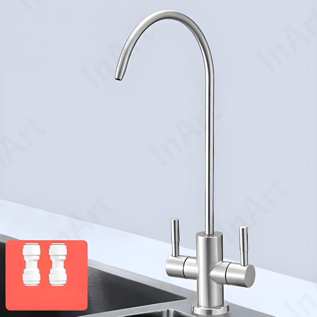 InArt tap water filter for sink, SS304 brushed nickel gooseneck RO drinking water tap with 360 swivel spout