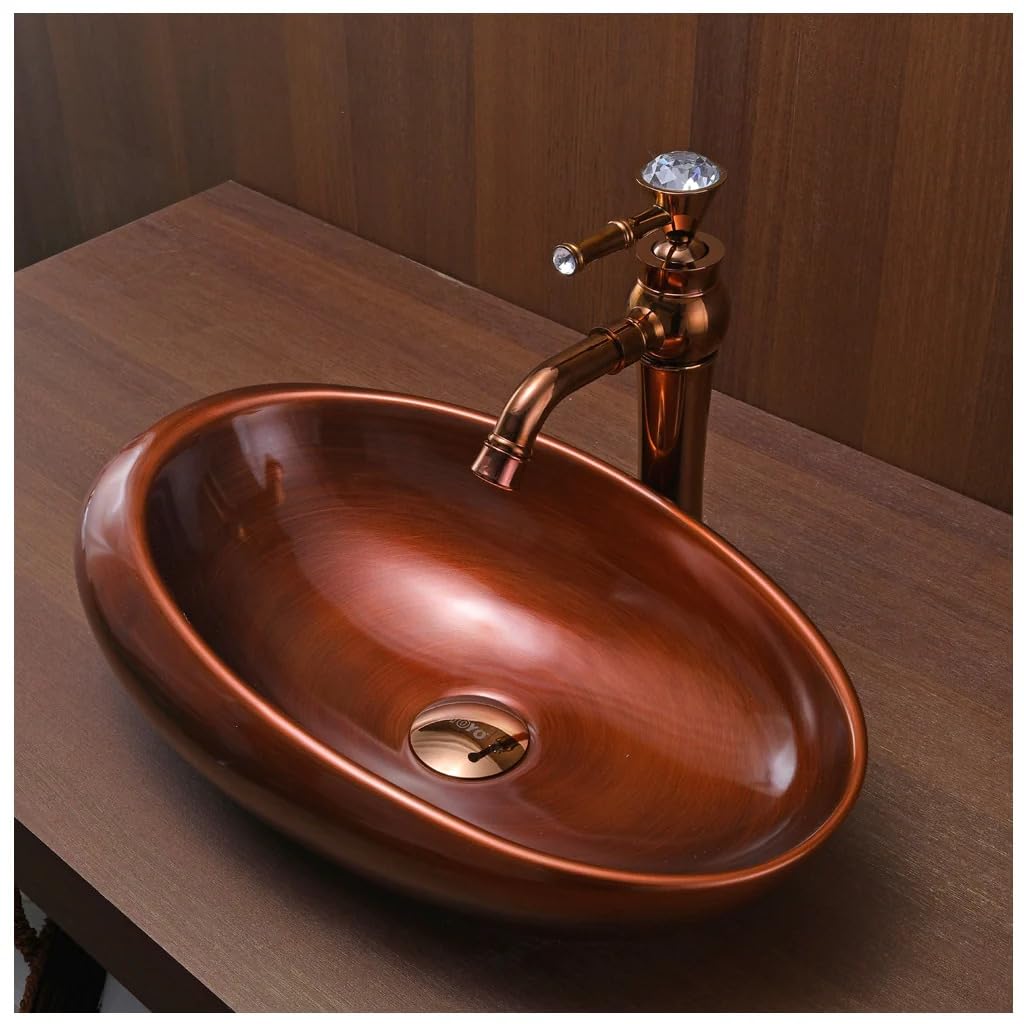 InArt table top wash basin design, copper colour rectangular ceramic basin, main front view