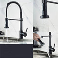 Kitchen mixer tap with pull out spray installed on sink, matte black brass tap for Indian modular kitchen