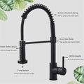 InArt black kitchen mixer tap with sprayer, single lever handle close-up for hot and cold water control