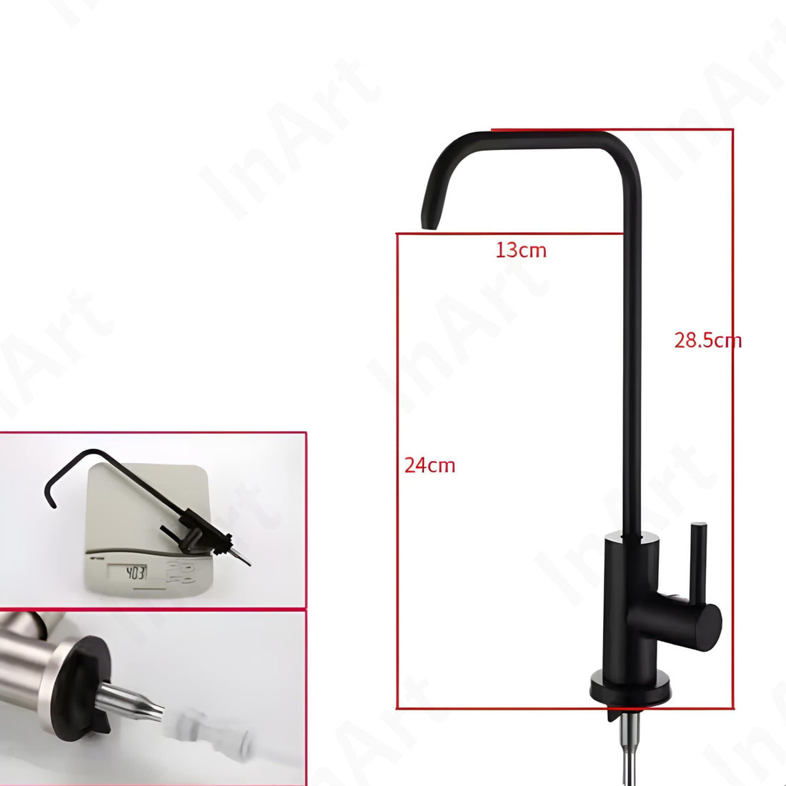 InArt drinking water tap for kitchen sink, SS304 square matte black RO water tap with 360° swivel